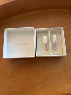 Swarovski Silver Earrings with Pink Teardrop Crystals